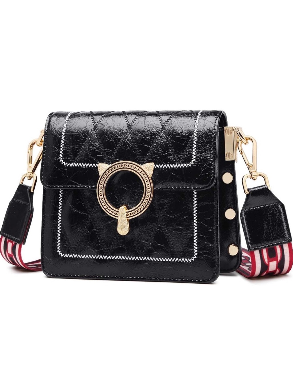 Elegant Black Quilted Women's Bag (comes with red and black shoulder straps)